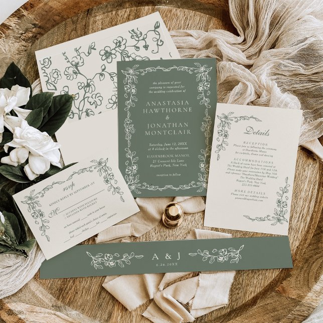 Invitación Elegant Sage Green Vintage Victorian Wedding (Subido por el creador)