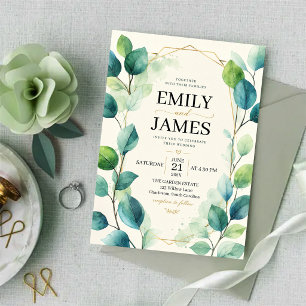 Invitación Elegant Sage Green Watercolor Eucalyptus Leaves
