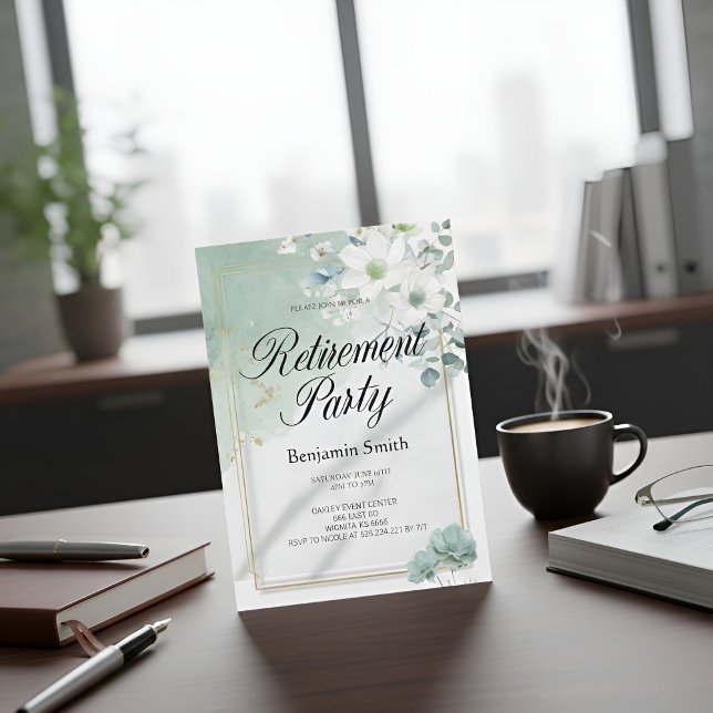 Invitación Elegant Sage Green Watercolor Floral Retirement Pa (Subido por el creador)