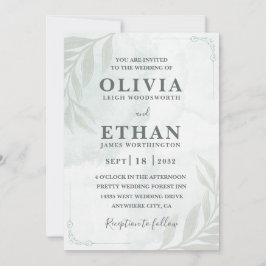 Invitación Elegant Sage Green Watercolor Foliage Wedding 