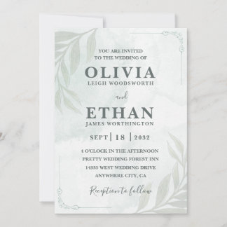 Invitación Elegant Sage Green Watercolor Foliage Wedding 