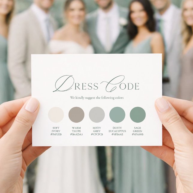 Invitación Elegant Sage Green Wedding Dress Code Card (Subido por el creador)
