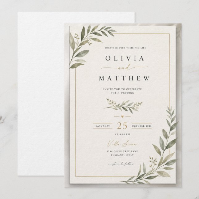 Invitación Elegant Sage Green Wedding Invitation | Minimalist (Anverso / Reverso)
