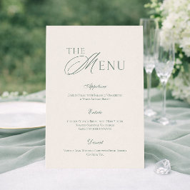 Invitación Elegant Sage Green Wedding Menu Card 