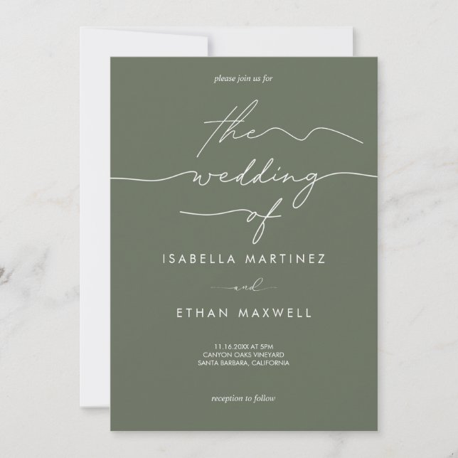 Invitación Elegant Sage Green & White Modern Script Wedding  (Anverso)