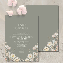 Invitación Elegant Sage Green Wildflower Baby Shower