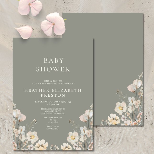 Invitación Elegant Sage Green Wildflower Baby Shower  (Subido por el creador)