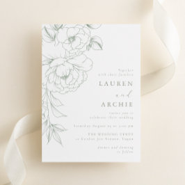 Invitación Elegant Sage Line Art Floral Wedding