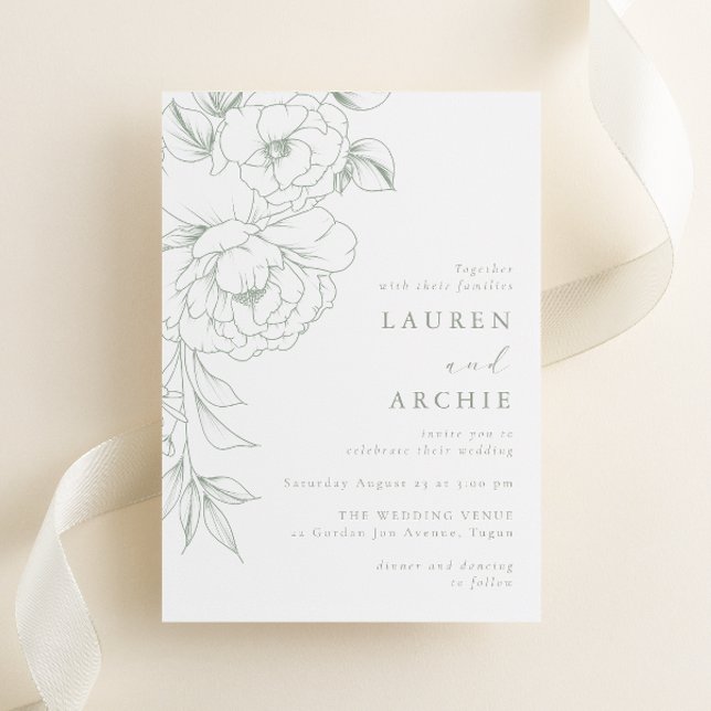 Invitación Elegant Sage Line Art Floral Wedding (Subido por el creador)