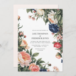 Invitación Elegant Sage, Navy & Peach Floral Wedding QR Code