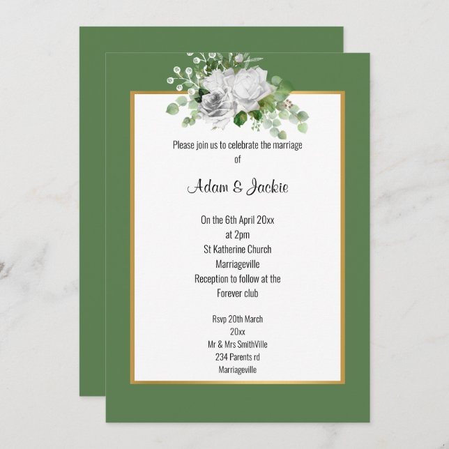 INVITACIÓN ELEGANT SAGE ROSA GOLD BODA (Anverso / Reverso)