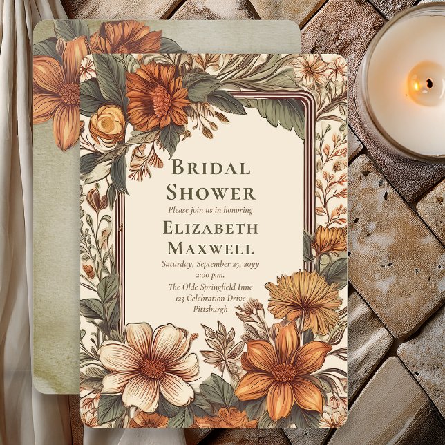 Invitación Elegant Sage Terracotta Floral Bridal Shower (Elegant botanical bridal shower invitation in warm sage and terracotta tones 🌿)