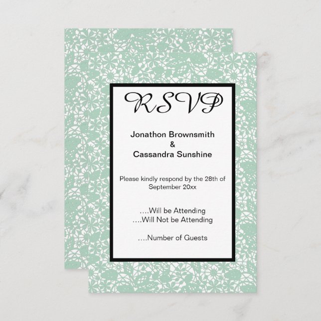 INVITACIÓN ELEGANT SAGE VERDE LACE RSVP (Anverso / Reverso)