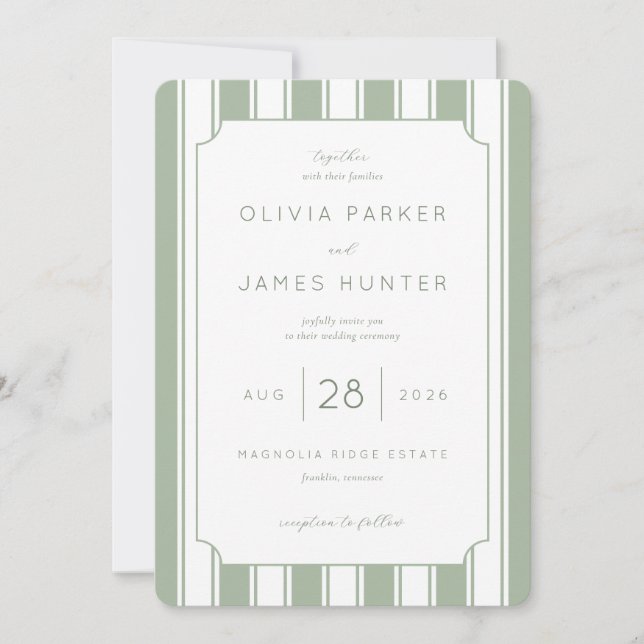 Invitación Elegant Sage Vertical Stripes (Anverso)