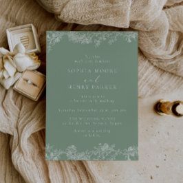Invitación Elegant Sage & White Vintage Chinoiserie Wedding