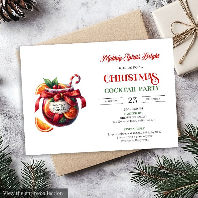 Invitación Elegant sangria Christmas cocktails party invite (Elegant mojito Christmas cocktails party invite

)