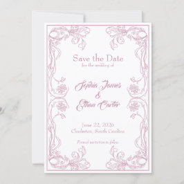 Invitación Elegant Save the Date Card - Pink Rose Filigree