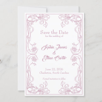 Invitación Elegant Save the Date Card - Pink Rose Filigree