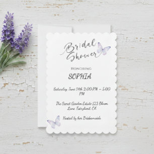 Invitación Elegant Scalloped Purple Butterfly Bridal Shower I