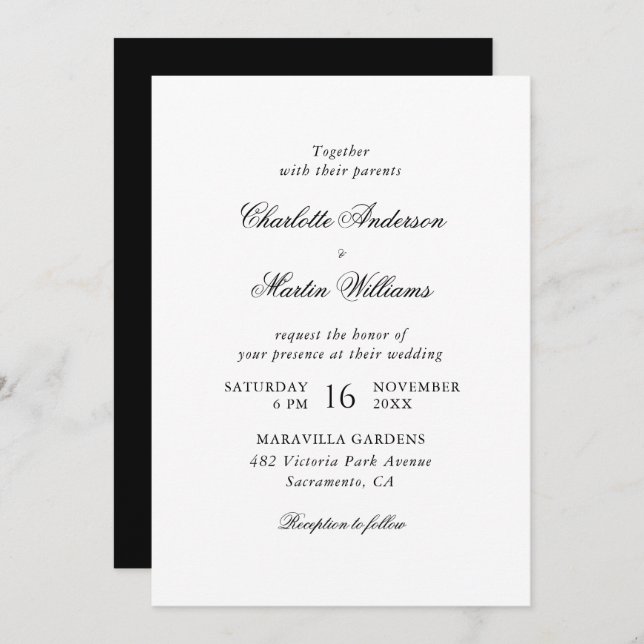 Invitación Elegant Script Black and White Wedding (Anverso / Reverso)