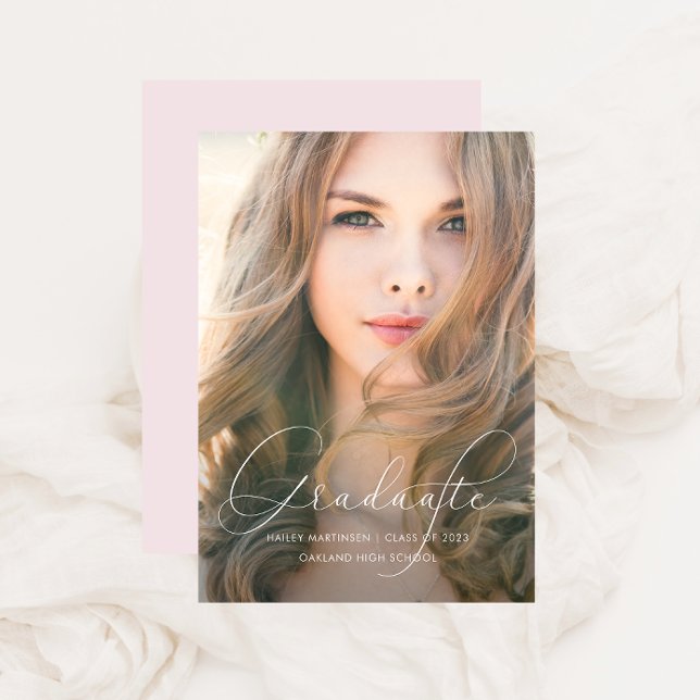 Invitación Elegant Script Blush Photo Graduation Party (Subido por el creador)
