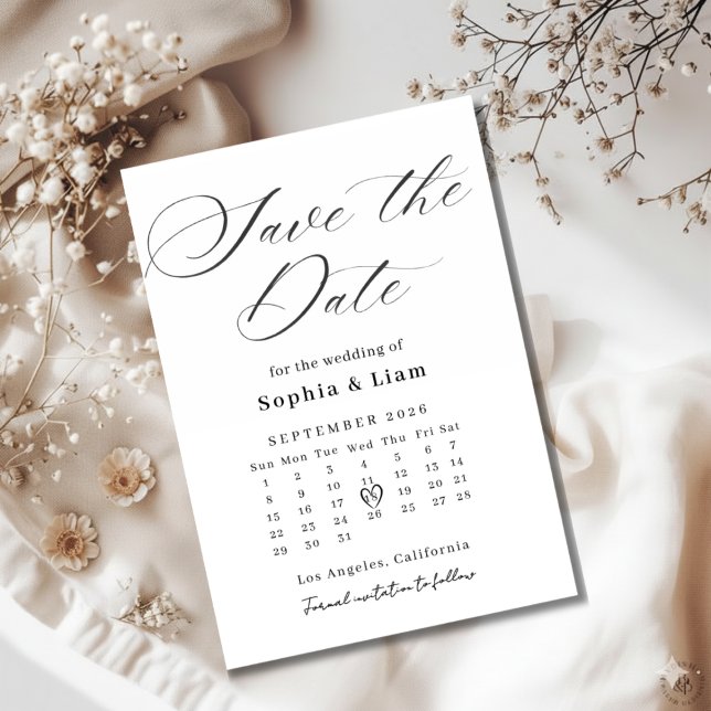 Invitación Elegant Script Calendar Save the Date Card (Subido por el creador)