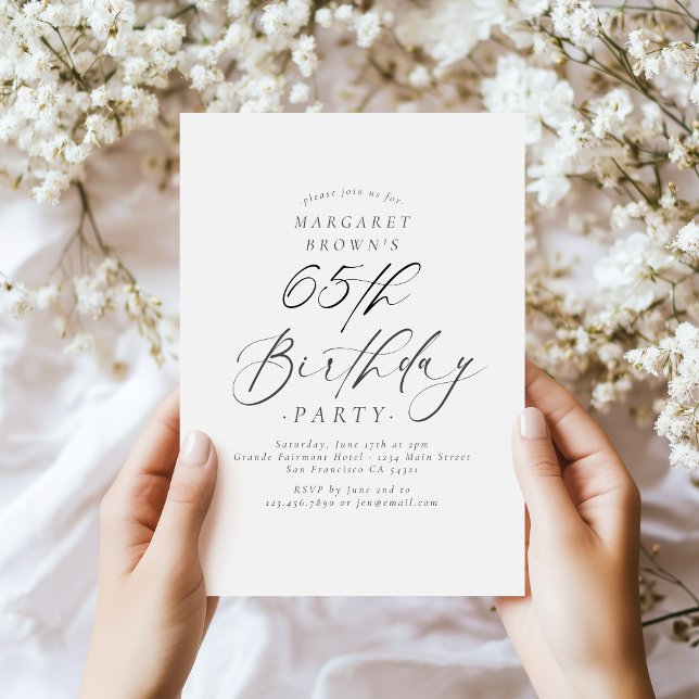 Invitación Elegant Script Calligraphy 65th Birthday Party (Subido por el creador)