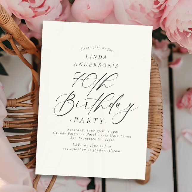 Invitación Elegant Script Calligraphy 70th Birthday Party  (Subido por el creador)