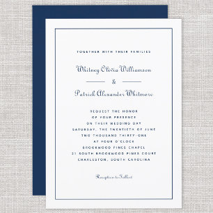 Invitación Elegant Script Classic Navy White Formal Weddings