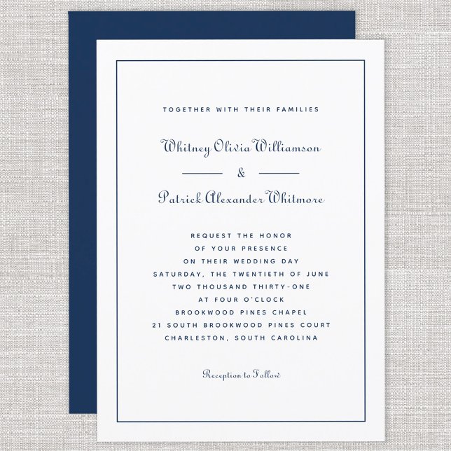 Invitación Elegant Script Classic Navy White Formal Weddings  (Elegant Script Classic Navy White Formal Weddings Invitation)