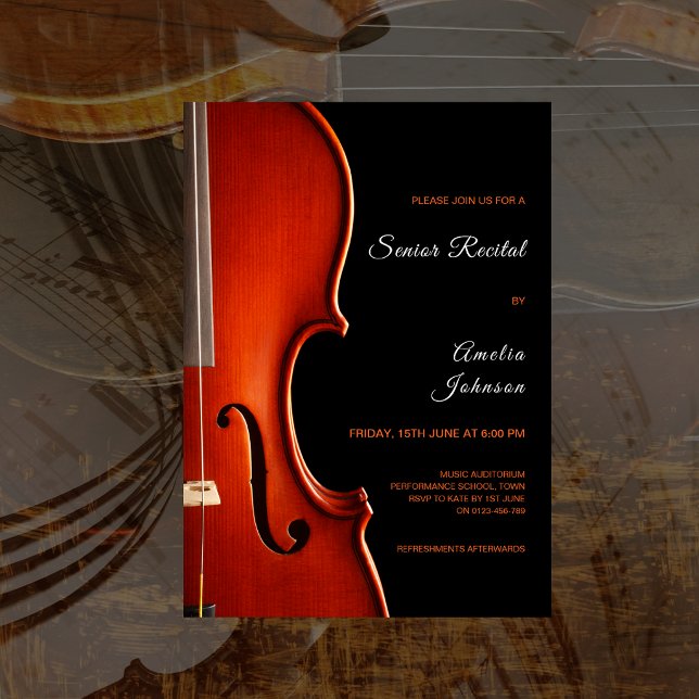 Invitación Elegant Script Classy Music Senior Recital (Elegant Script Classy Music Senior Recital Invitation)