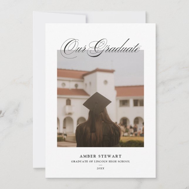 Invitación Elegant Script Graduation Photo Card | Annoucement (Anverso)