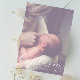 Invitación Elegant Script Hazy Photo Simple Baptism