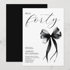 Invitación Elegant Script Hello Forty Bow 40th Birthday Party