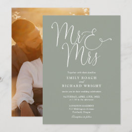 Invitación Elegant Script Mr. and Mrs Photo Sage Green Boda