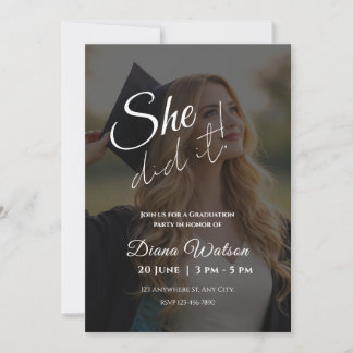 Invitación Elegant Script Photo Graduation Party Invitation