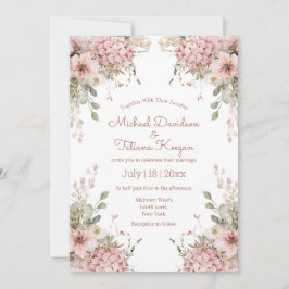 Invitación elegant script pink floral garden modern wedding