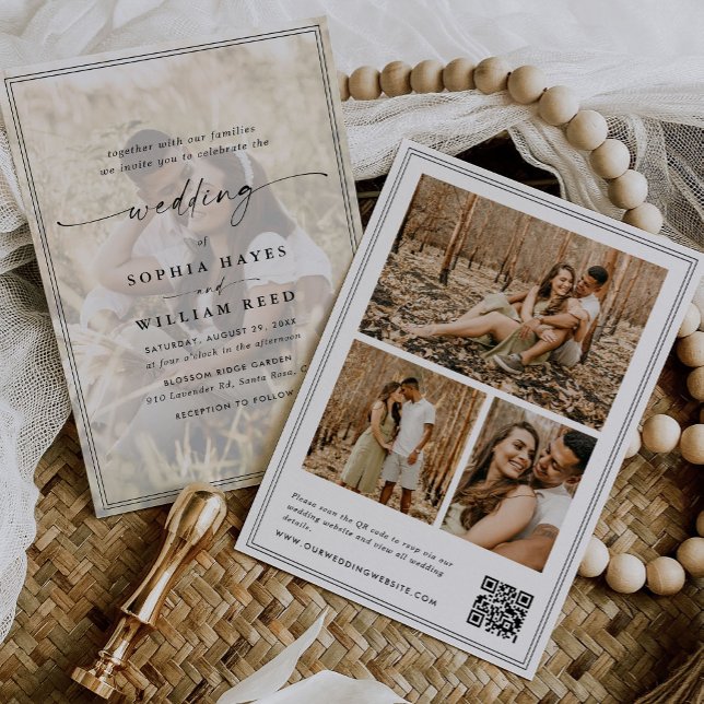 Invitación Elegant Script QR Code Photo Wedding (Subido por el creador)