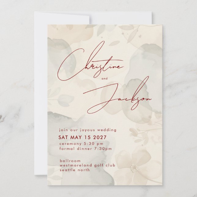 Invitación Elegant Script Typography Modern Cream Wedding (Anverso)