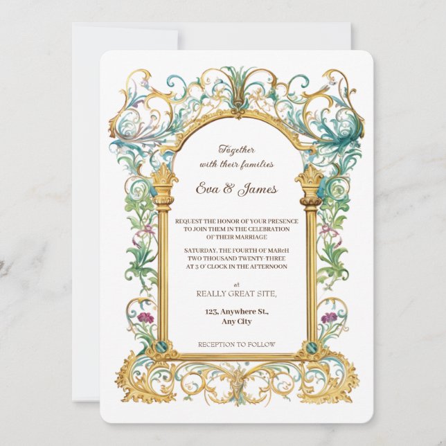 Invitación Elegant Scrollwork Floral Regal Botanical Wedding (Anverso)