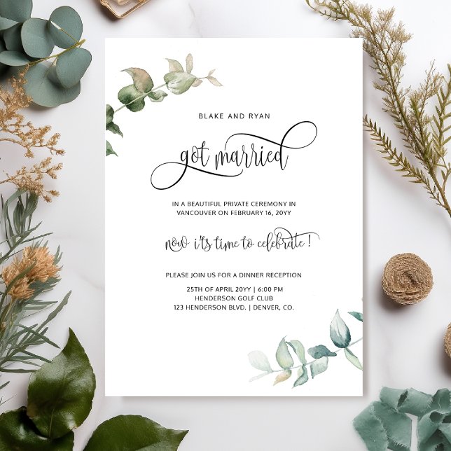 Invitación Elegant Se Casó Con La Recepción De Boda De Elopem (Subido por el creador)