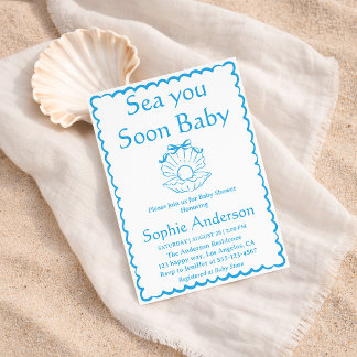 Invitación Elegant Seashell Sea You Soon Baby Shower