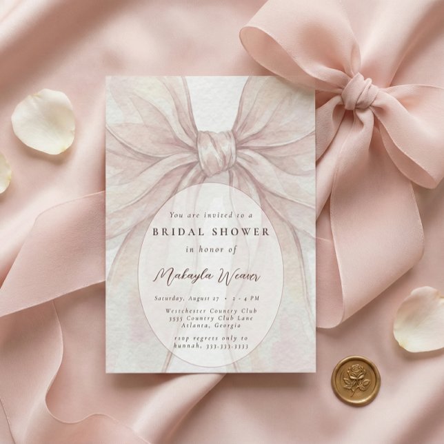 Invitación Elegant Sheer Pink Blush Bow Bridal Shower (Subido por el creador)
