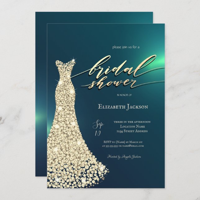 Invitación Elegant Shiny Dress Green Bridal Shower  (Anverso / Reverso)
