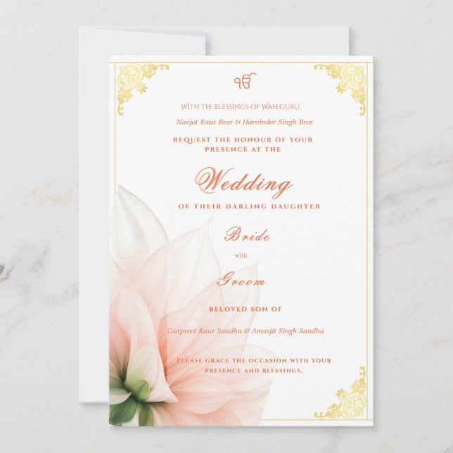 Invitación Elegant Sikh Wedding | Punjabi Wedding (Anverso)