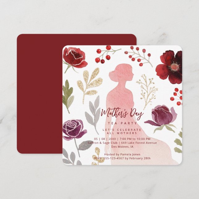 Invitación Elegant Silhouette Mothers Day Tea Party (Anverso / Reverso)