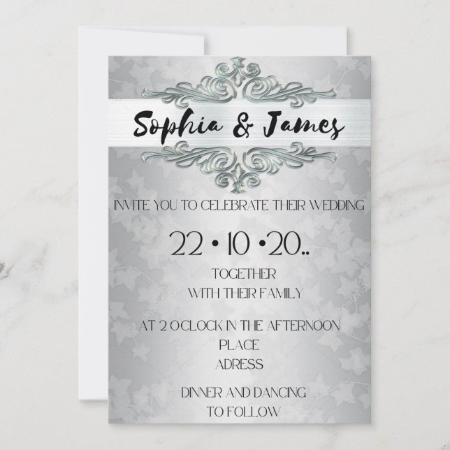 Invitación Elegant Silver Baroque Wedding Invitation – Custom (Anverso)