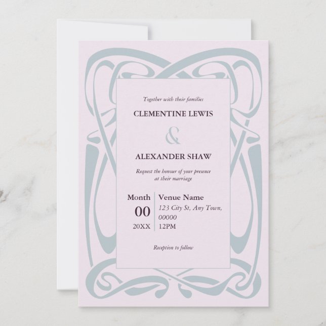 Invitación Elegant Silver Blue on Lilac Vintage Ribbon (Anverso)