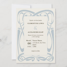 Invitación Elegant Silver Blue on Soft Yellow Vintage Ribbon