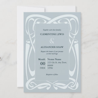 Invitación Elegant Silver Blue Vintage Ribbon